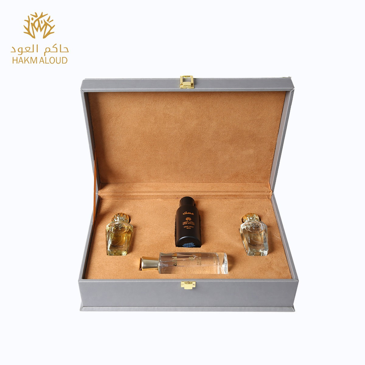 صندوق إهداء مكسى بالجلد - يستوعب عطرين مع معطر شعر و معطر جسم